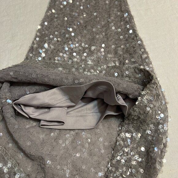 Avec Les Filles Silver Sequin Flare Pants M High Waist Party Glam Stretch Lined - Picture 9 of 9